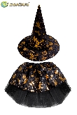 SET GONNA E CAPPELLO HALLOWEEN STREGA ORO BAMBINA